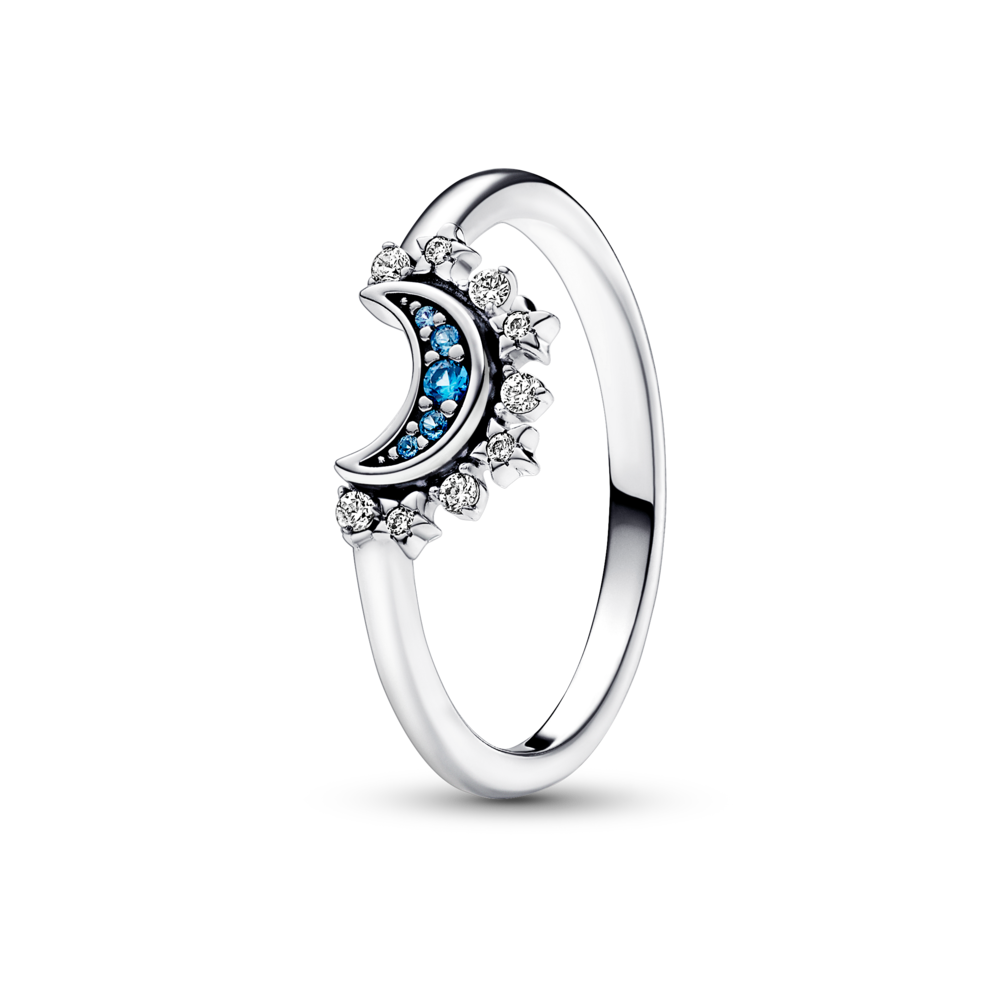 Bague lune étincelante bleu ciel