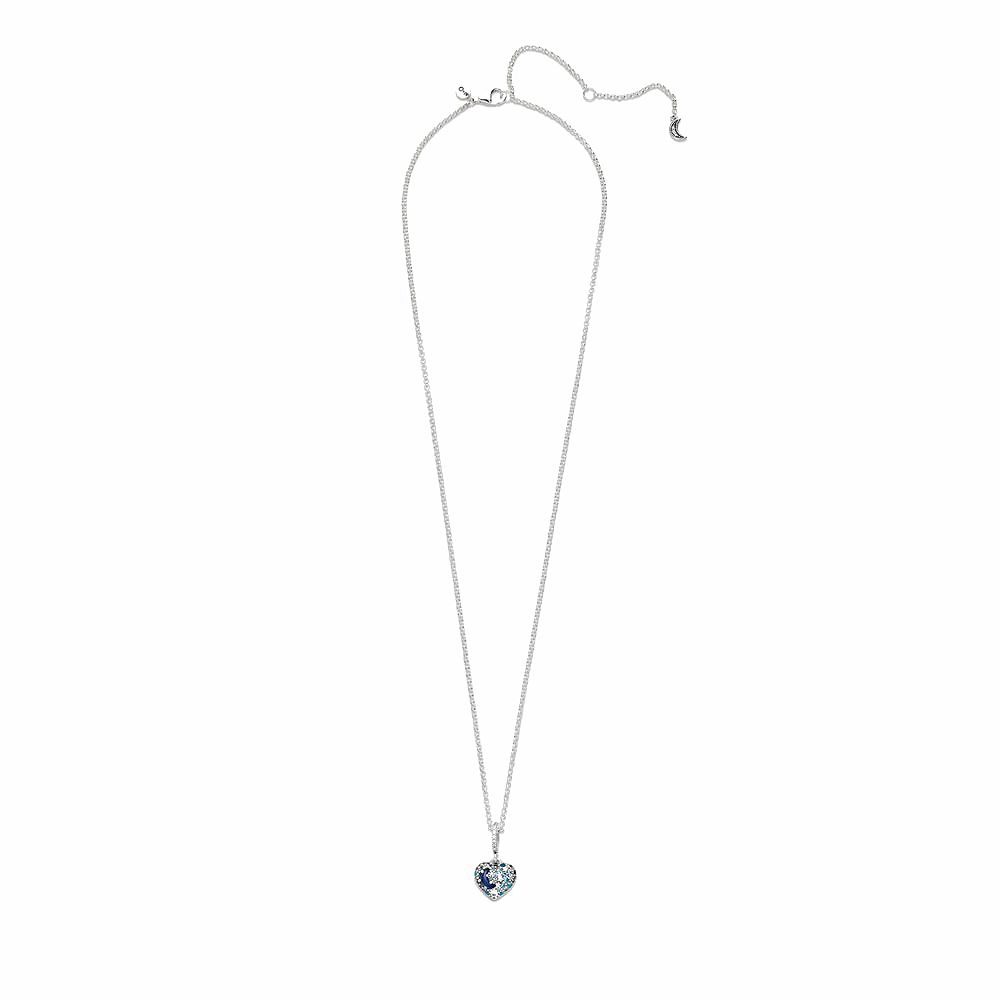 Collier coeur lune et étoiles bleu scintillant PND 399232C01