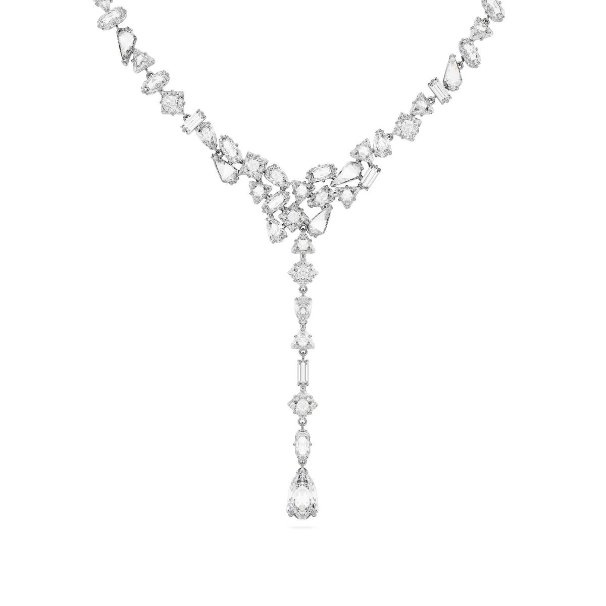 Mesmera Y necklace, Mixed cuts, White, Rhodium plated