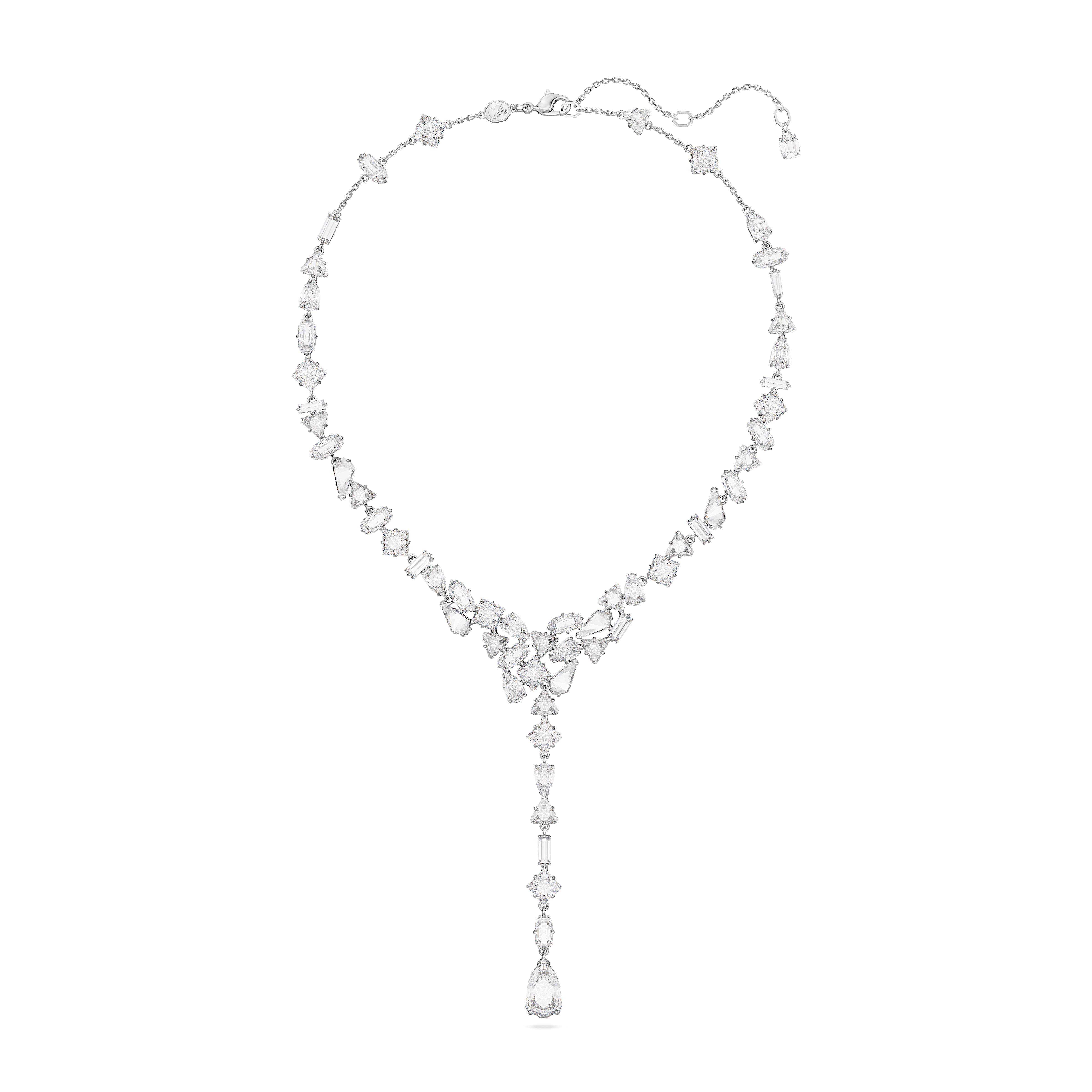 Mesmera Y necklace, Mixed cuts, White, Rhodium plated