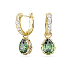 Stilla drop earrings, Pear cut, Green, Gold-tone plated