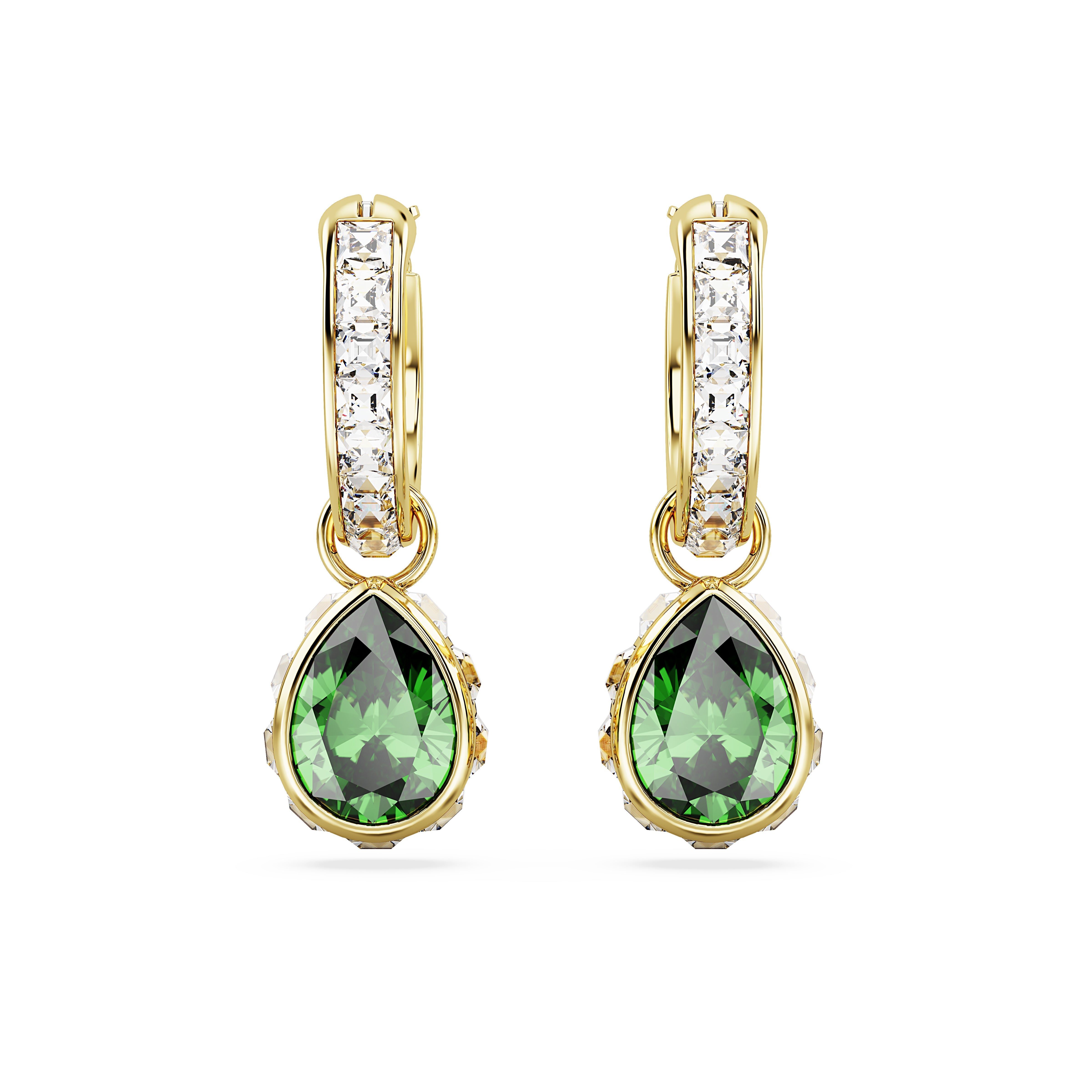 Stilla drop earrings, Pear cut, Green, Gold-tone plated