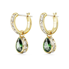 Stilla drop earrings, Pear cut, Green, Gold-tone plated