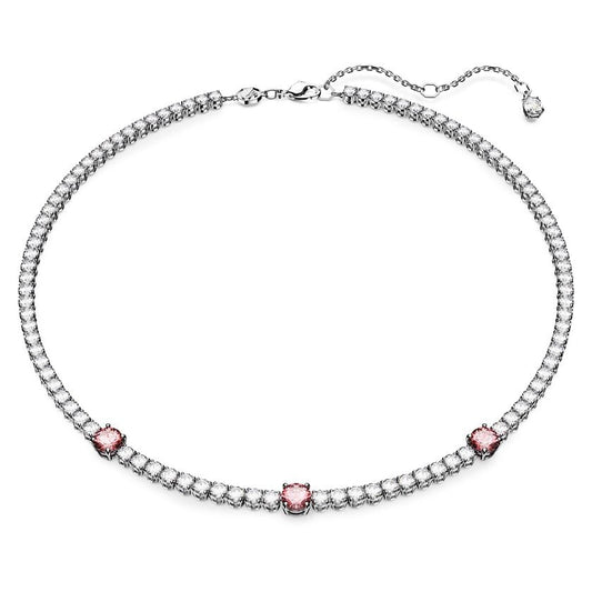 Matrix Tennis necklace, Mixed cuts, Pink, Rhodium plated