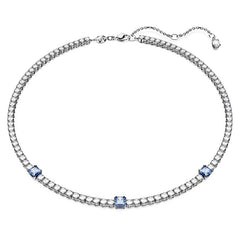 Matrix Tennis necklace, Mixed cuts, Blue, Rhodium plated