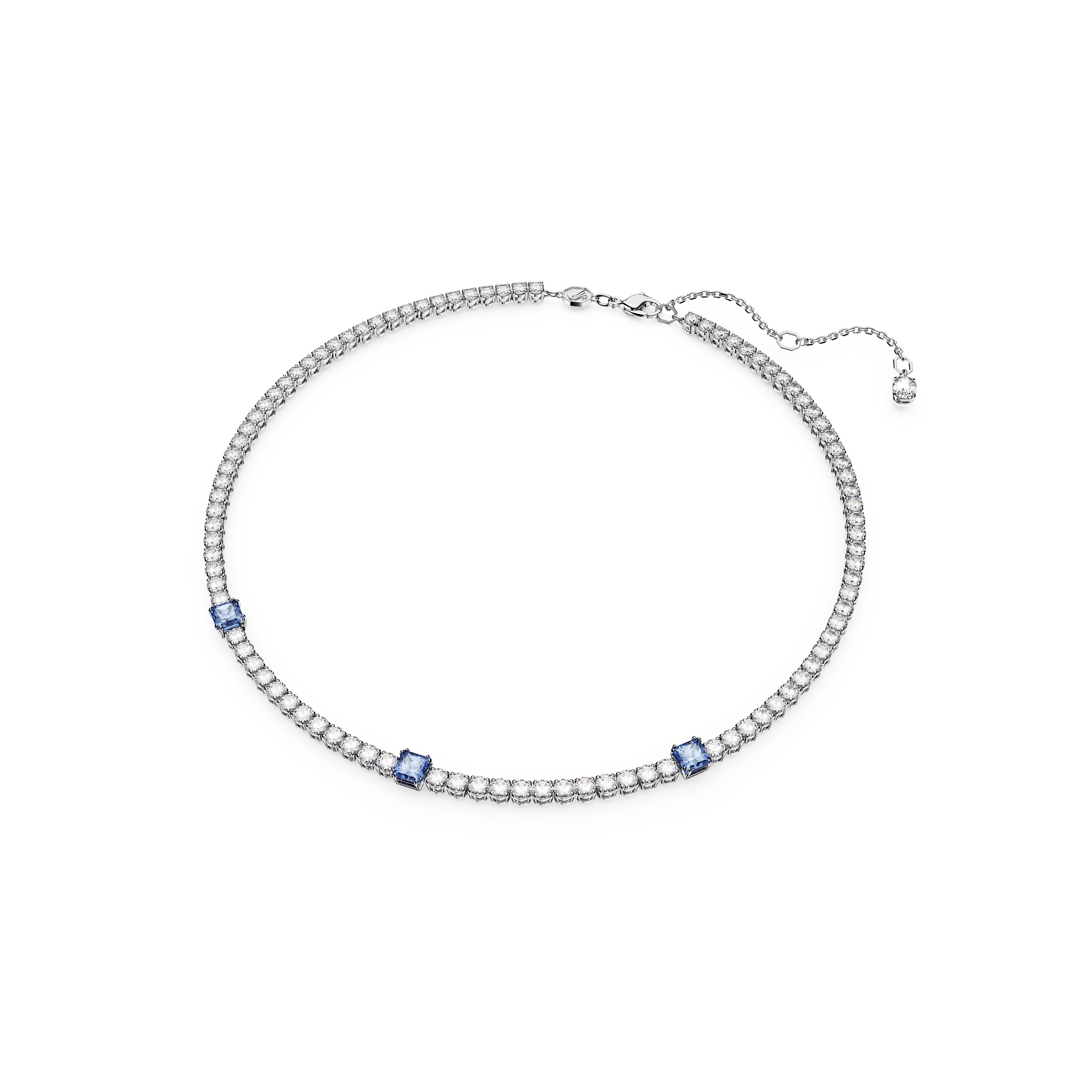 Matrix Tennis necklace, Mixed cuts, Blue, Rhodium plated