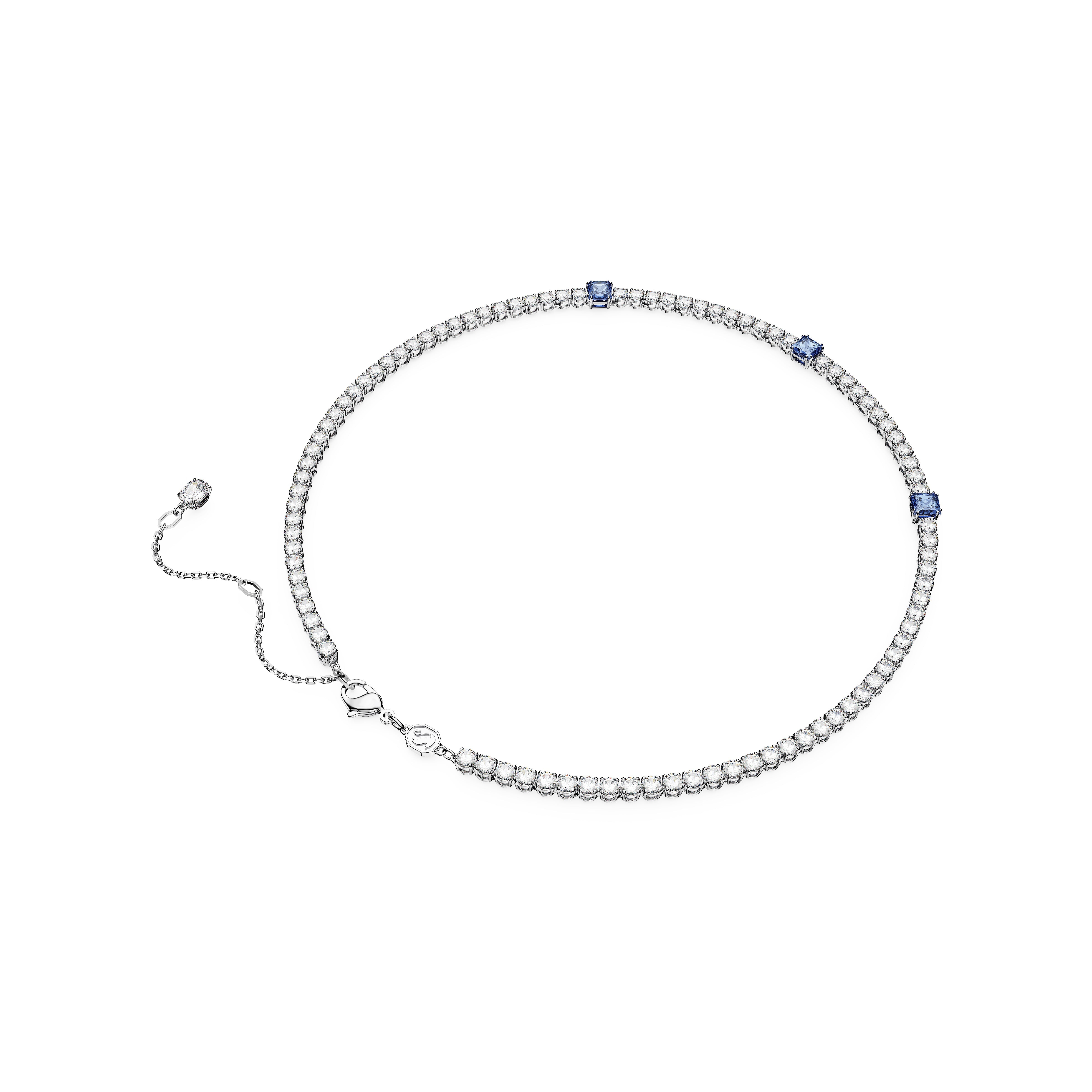 Matrix Tennis necklace, Mixed cuts, Blue, Rhodium plated