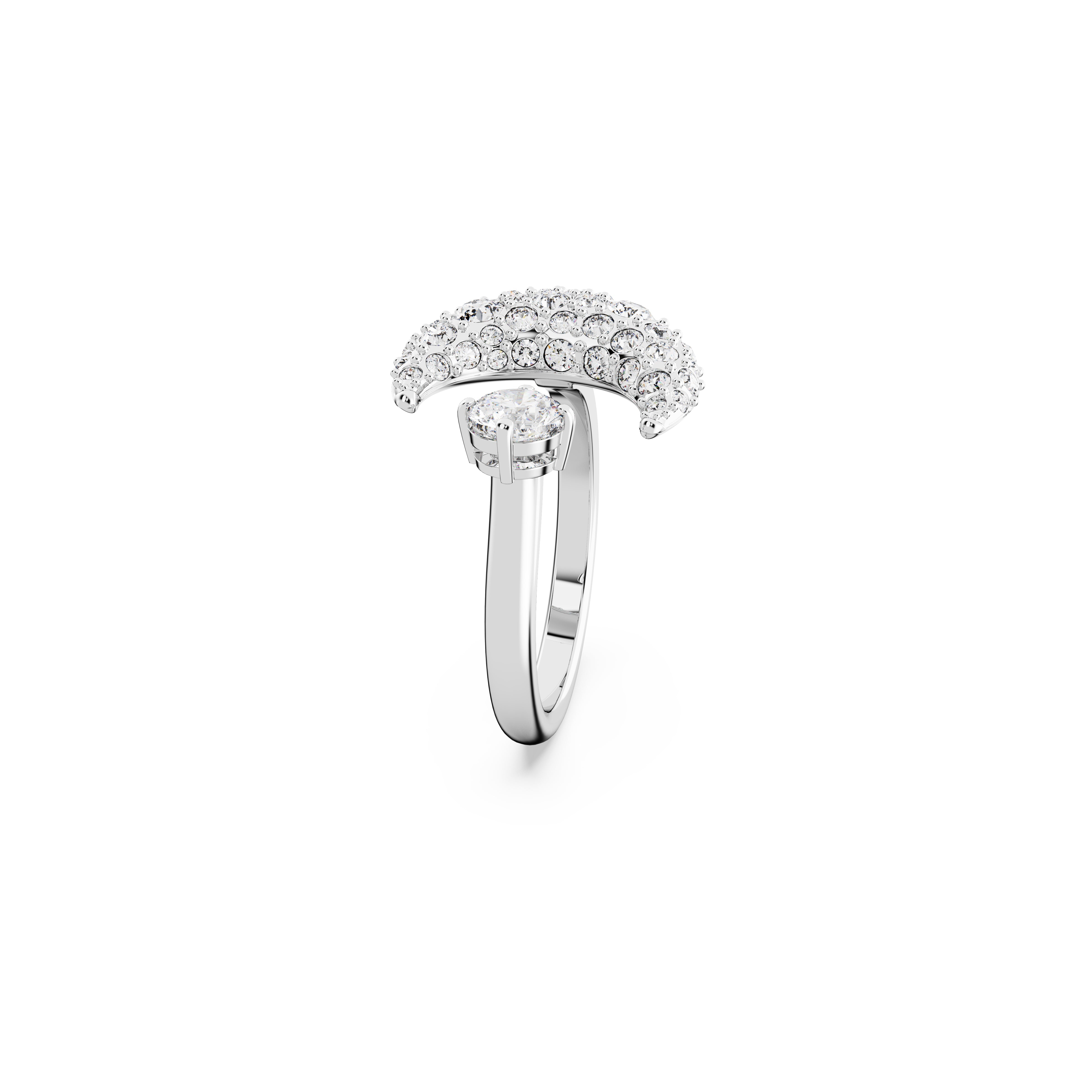 Luna open ring, Moon, White, Rhodium plated