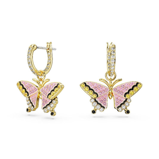 Idyllia drop earrings, Butterfly, Multicolored, Gold-tone plated