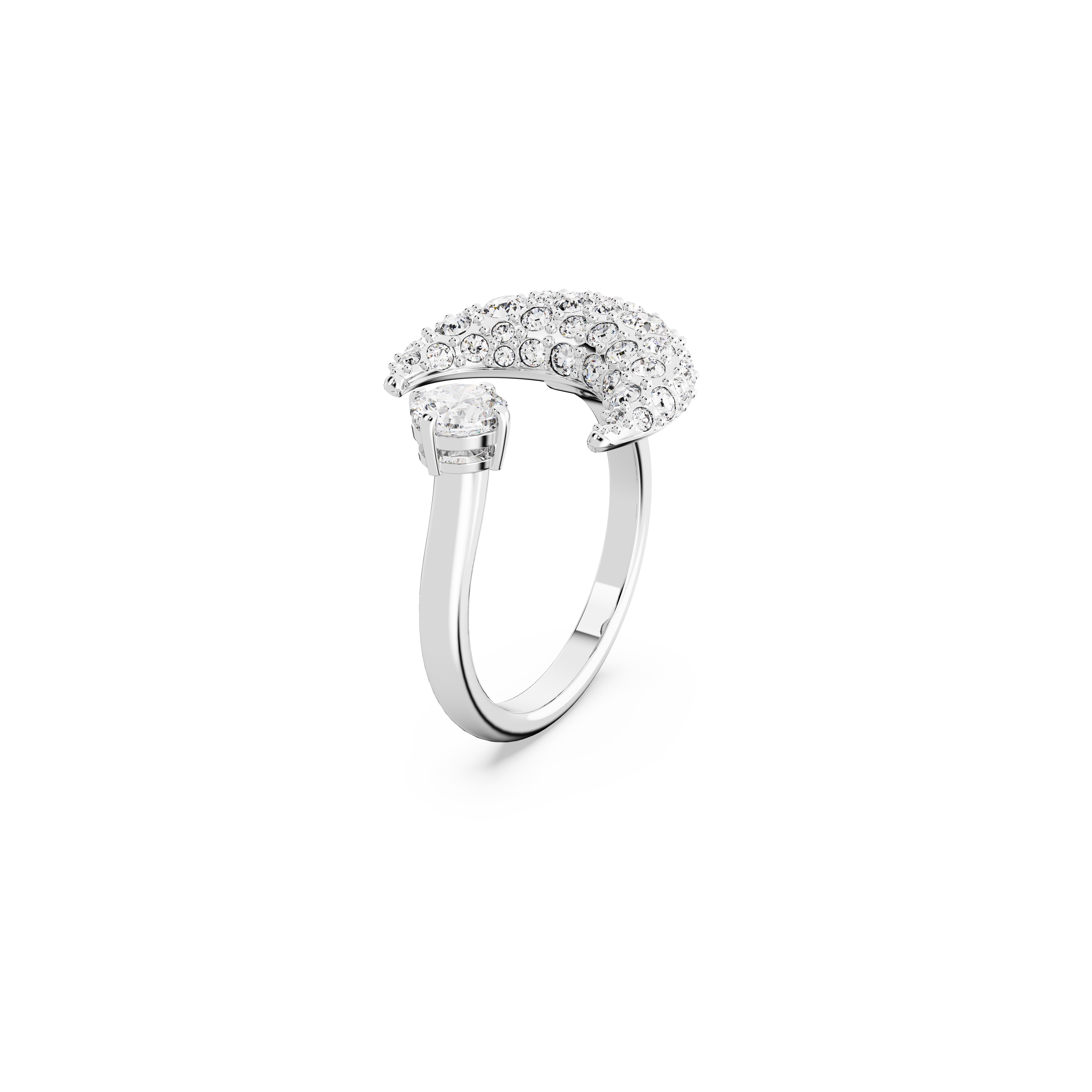 Luna open ring, Moon, White, Rhodium plated