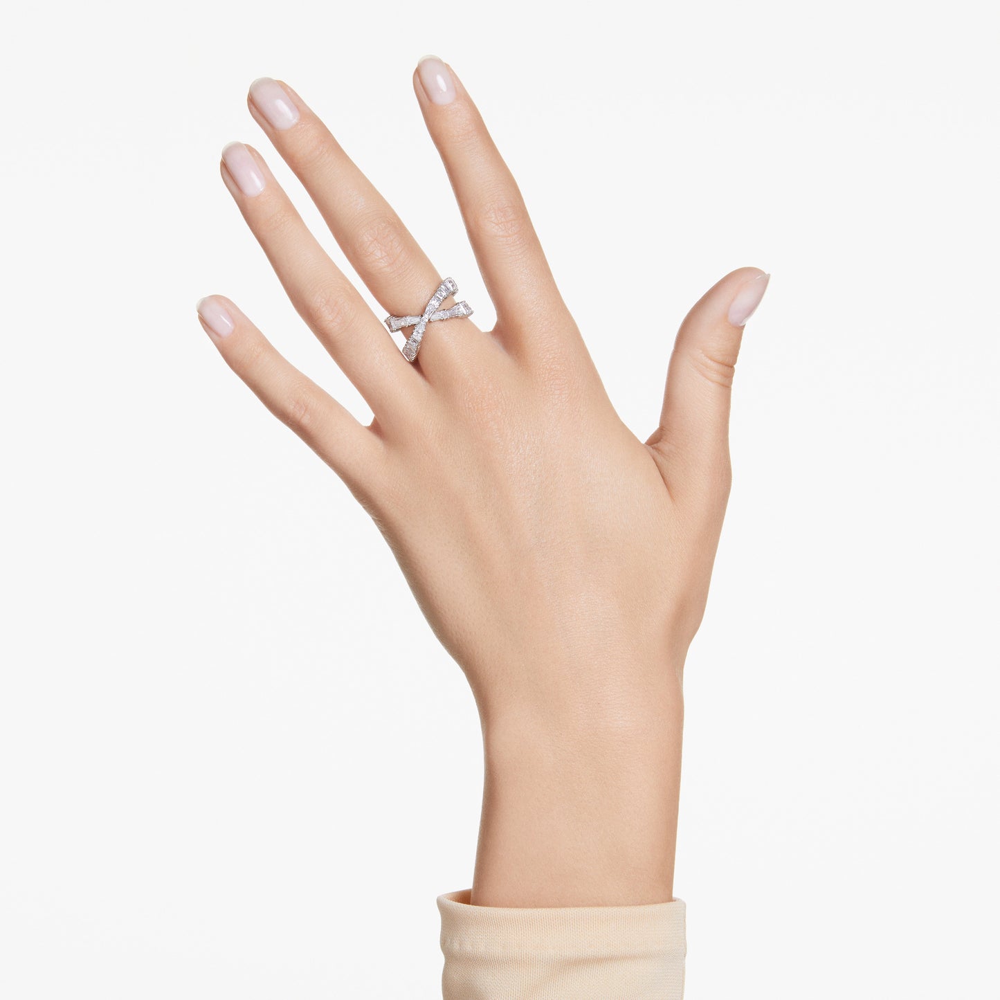 Hyperbola ring, Infinity, White, Silver-tone finish