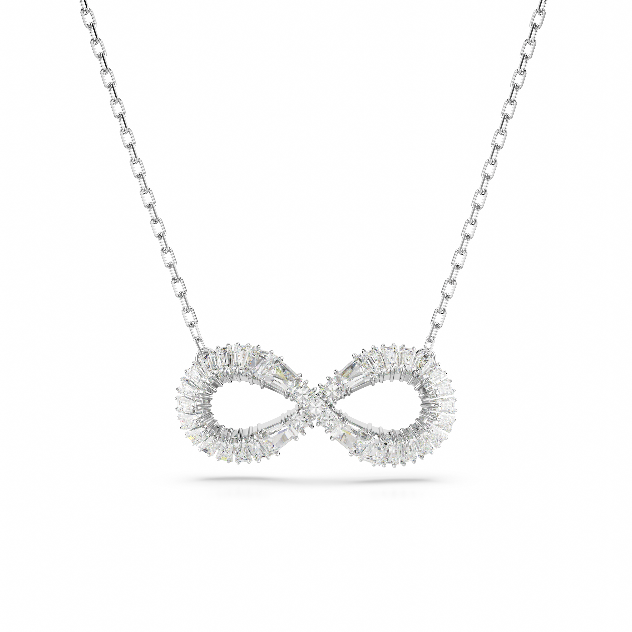 Hyperbola pendant, Infinity, White, Rhodium plated