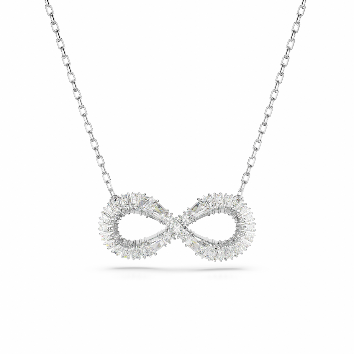 Hyperbola pendant, Infinity, White, Rhodium plated