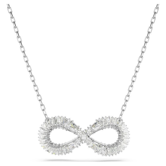 Hyperbola pendant, Infinity, White, Rhodium plated