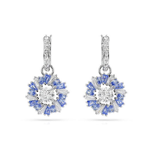 Idyllia drop earrings, Flower, Blue, Rhodium plated