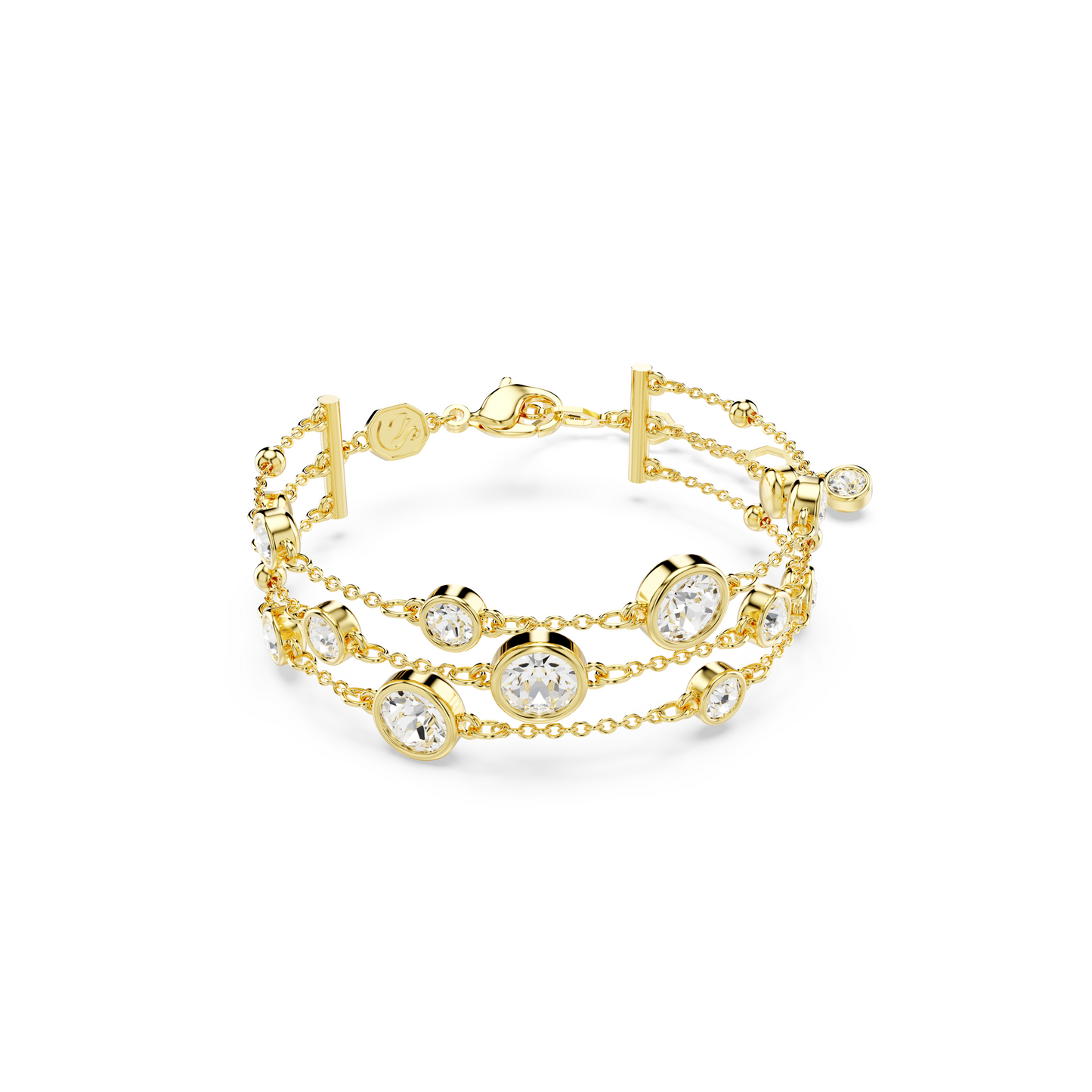 Imber wide bracelet, Round cut, White, Gold-tone plated