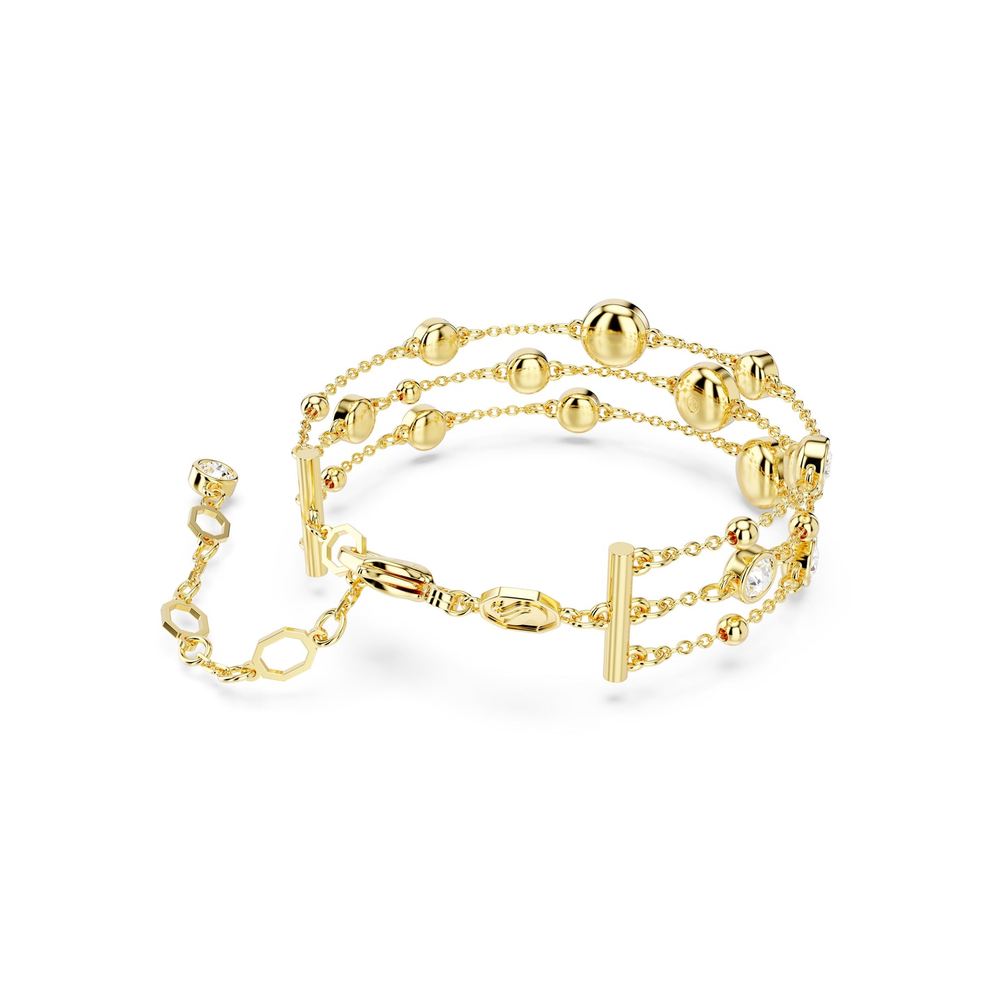 Imber wide bracelet, Round cut, White, Gold-tone plated