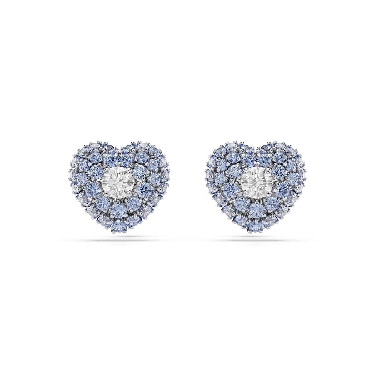 Hyperbola stud earrings, Heart, Blue, Rhodium plated