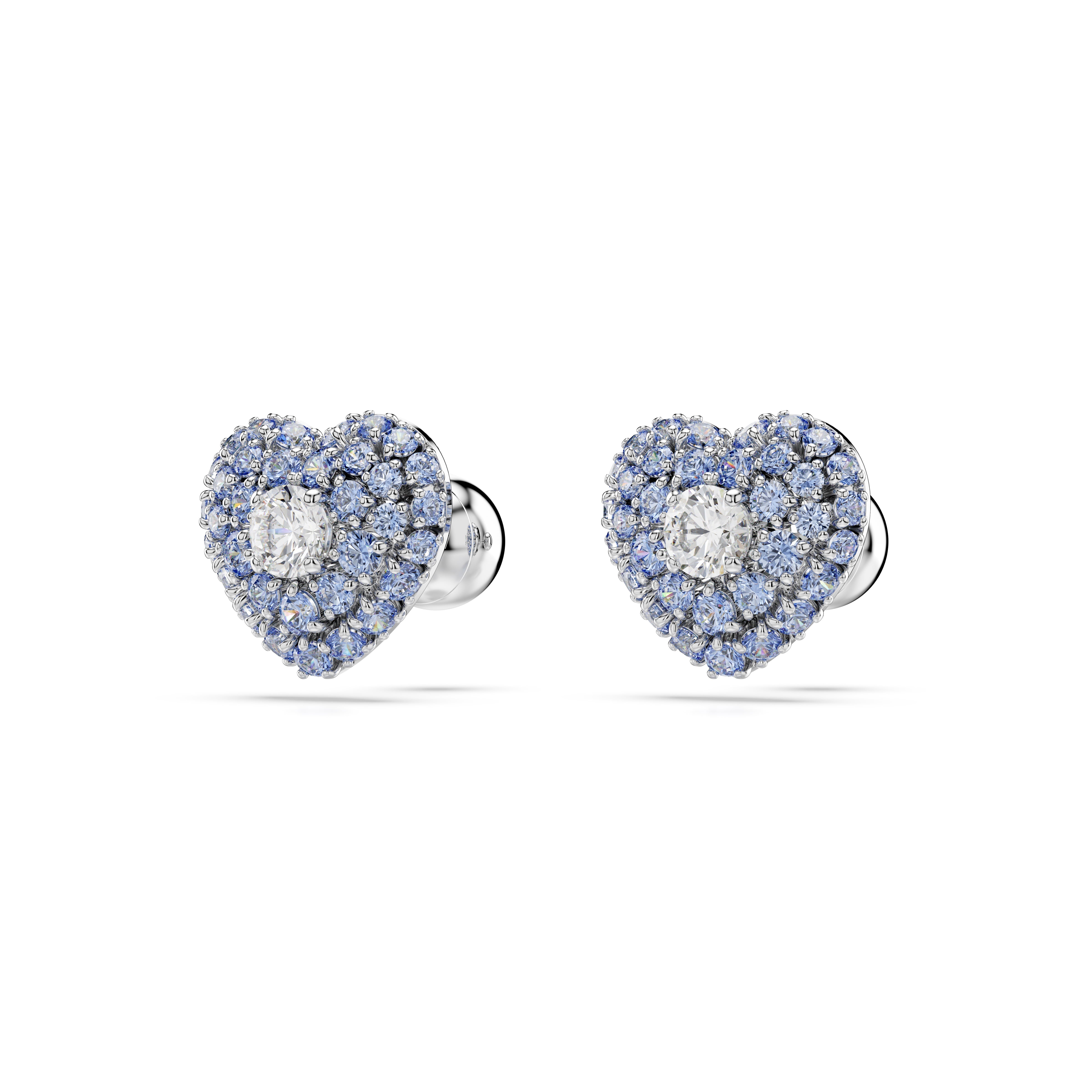 Hyperbola stud earrings, Heart, Blue, Rhodium plated