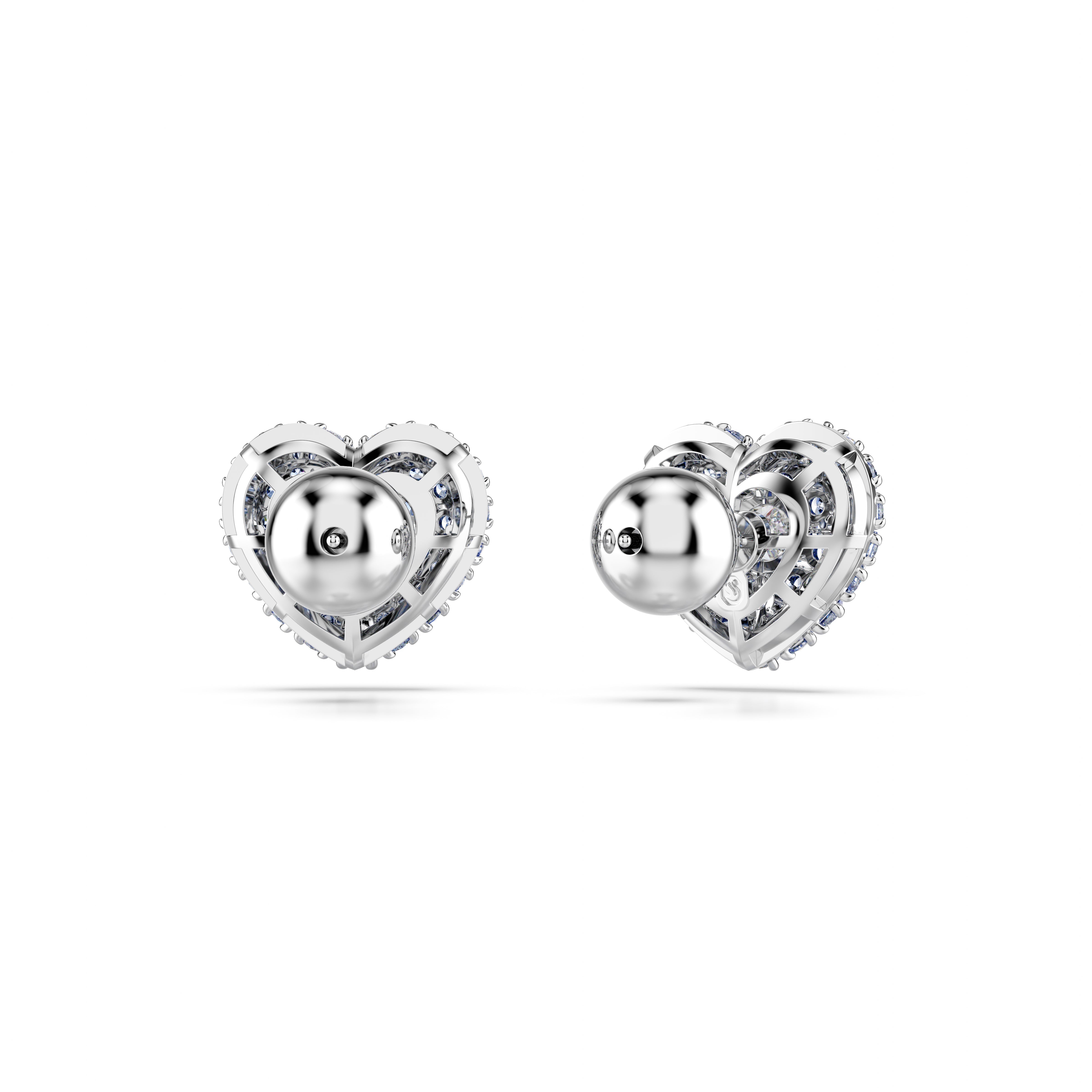 Hyperbola stud earrings, Heart, Blue, Rhodium plated