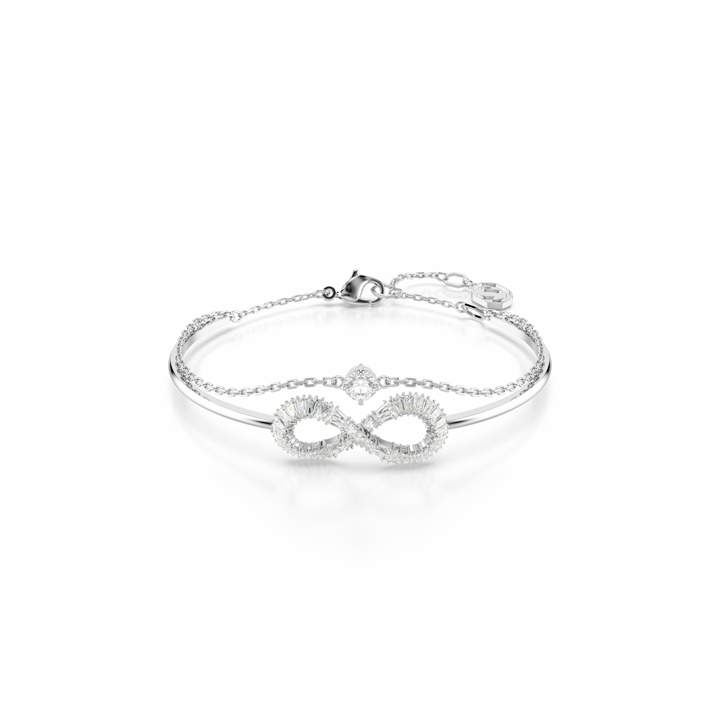 Hyperbola bangle, Infinity, White, Rhodium plated