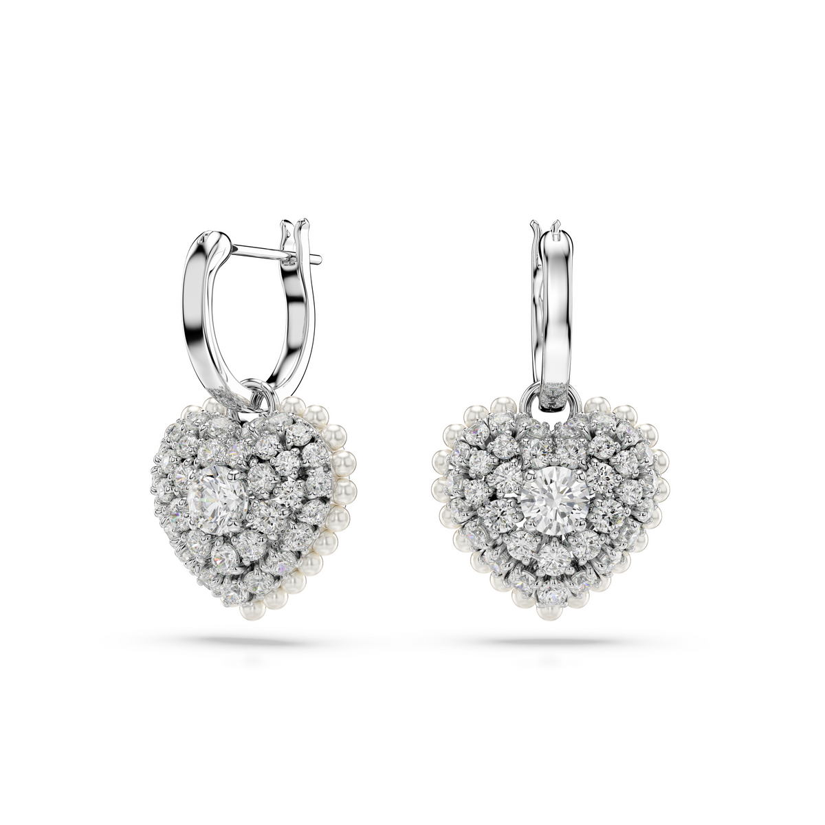 Hyperbola drop earrings, Heart, White, Rhodium plated