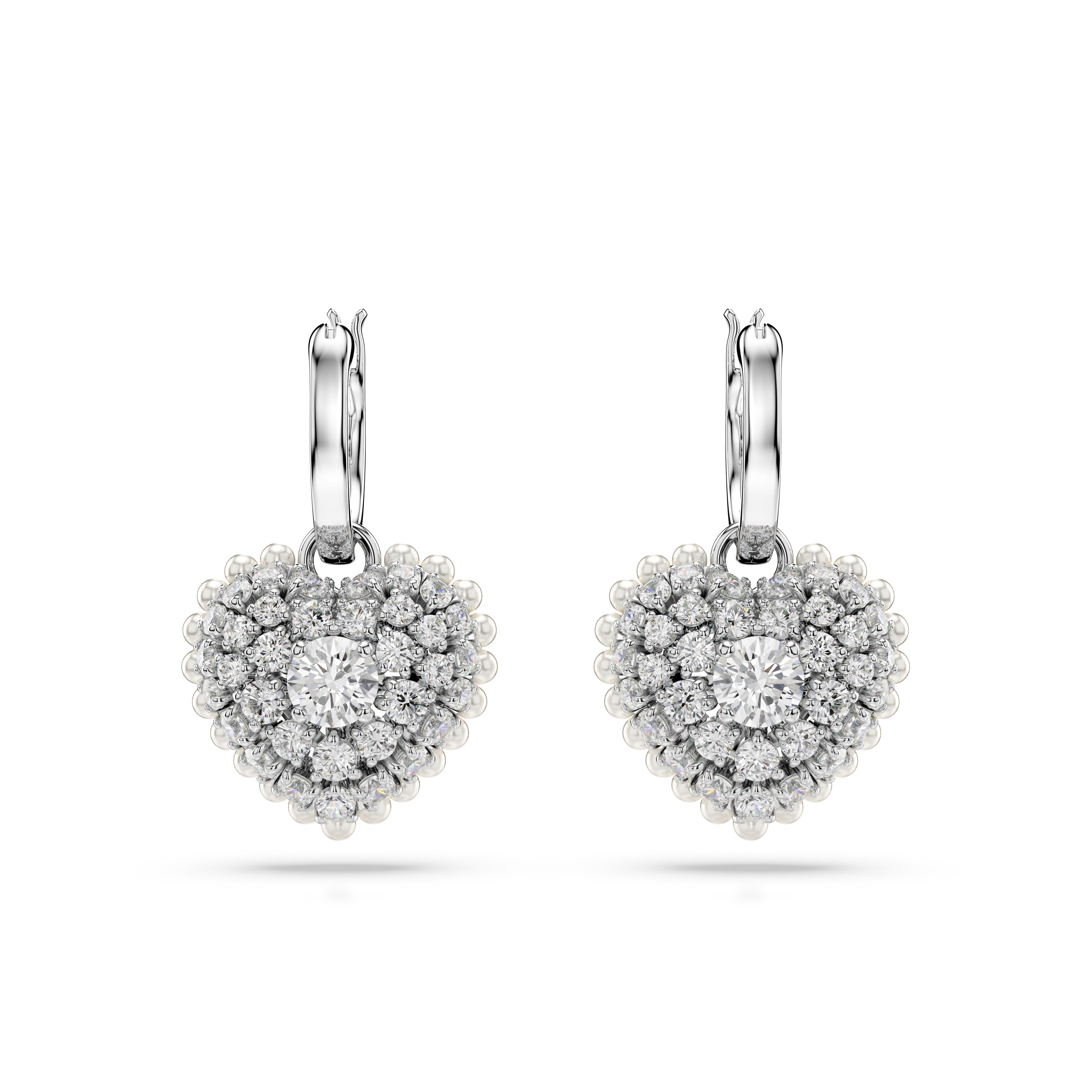 Hyperbola drop earrings, Heart, White, Rhodium plated