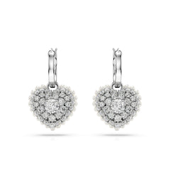 Hyperbola drop earrings, Heart, White, Rhodium plated