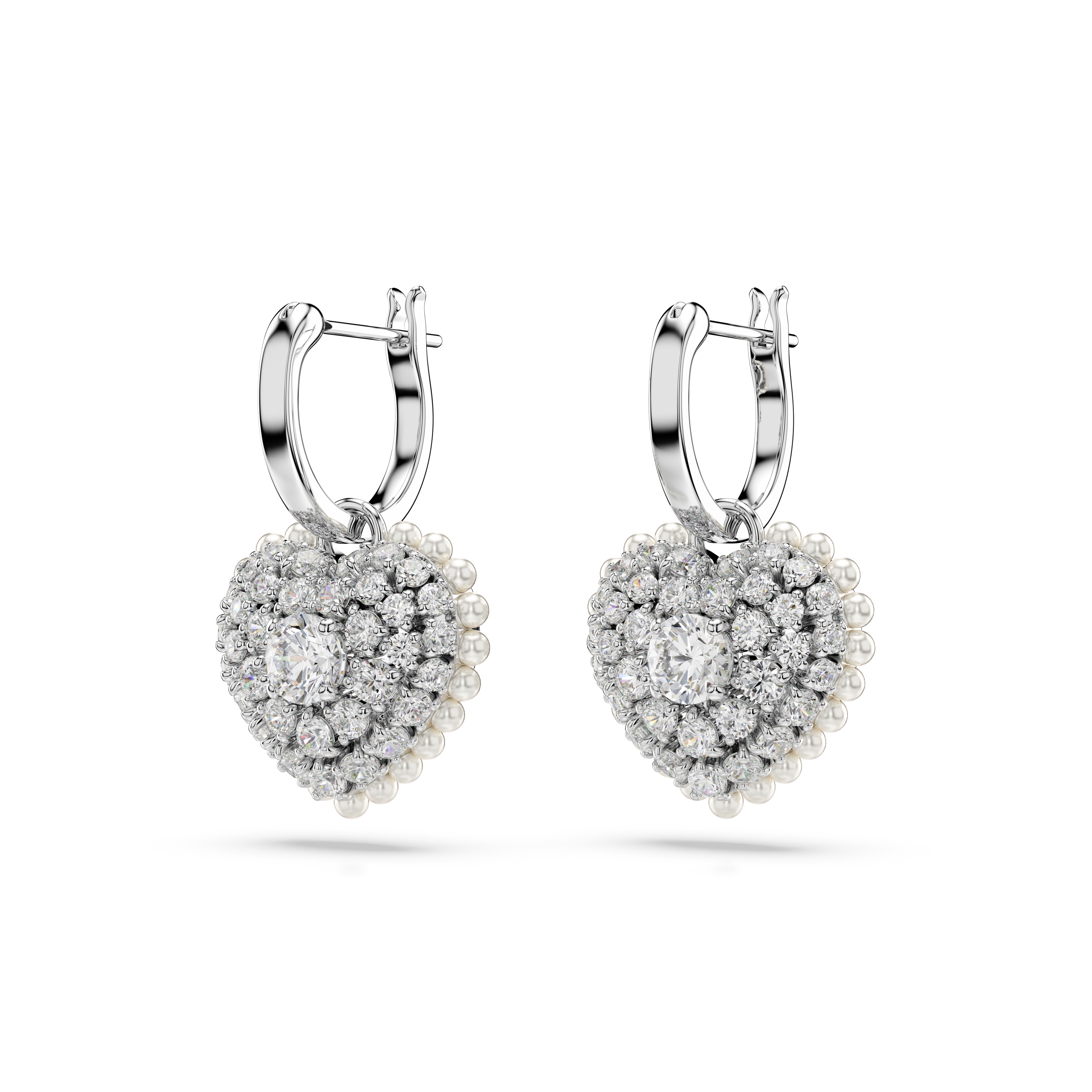 Hyperbola drop earrings, Heart, White, Rhodium plated