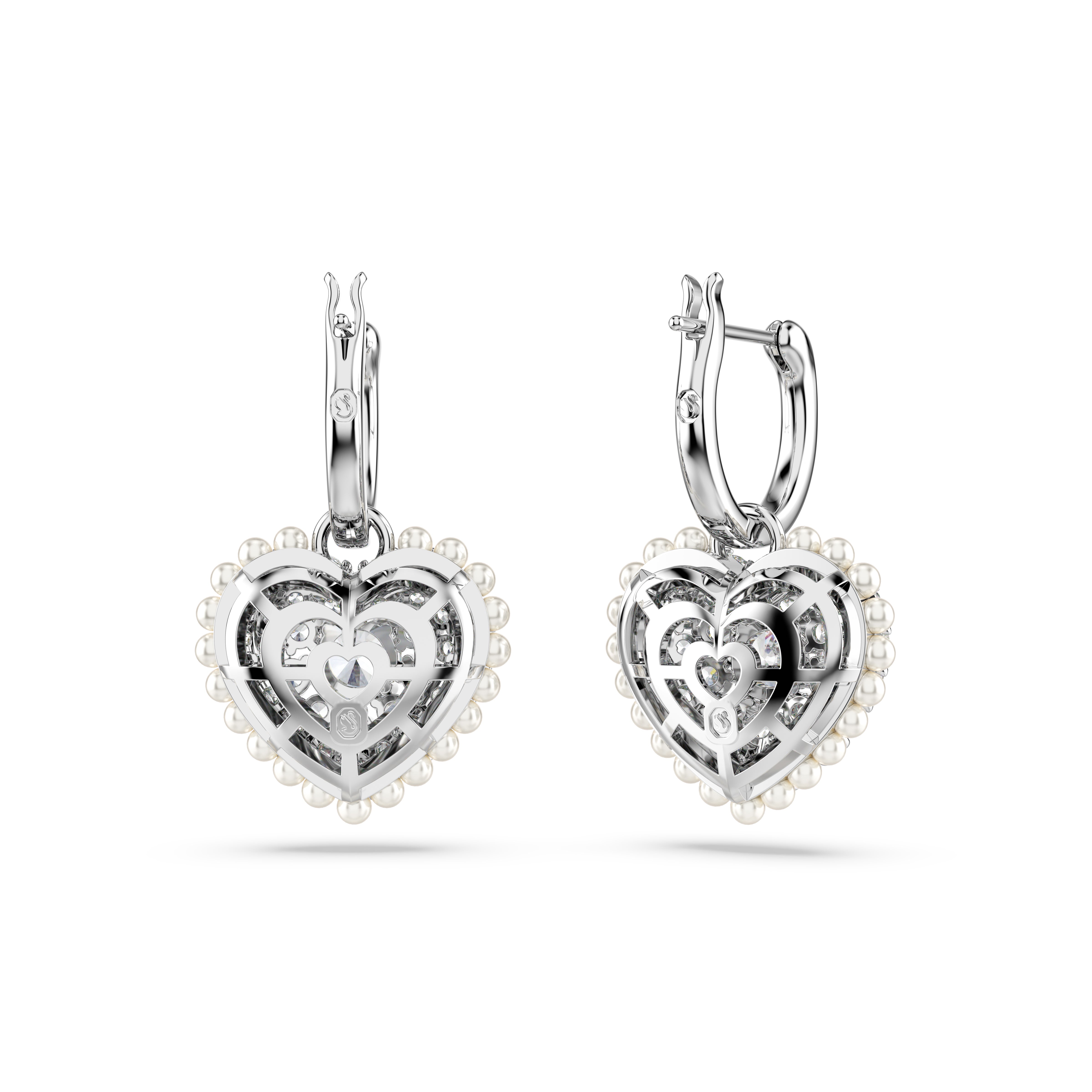 Hyperbola drop earrings, Heart, White, Rhodium plated