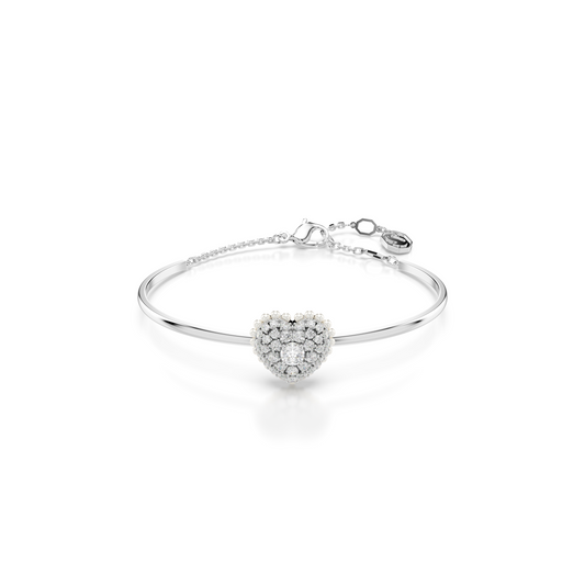 Hyperbola bangle, Heart, White, Rhodium plated