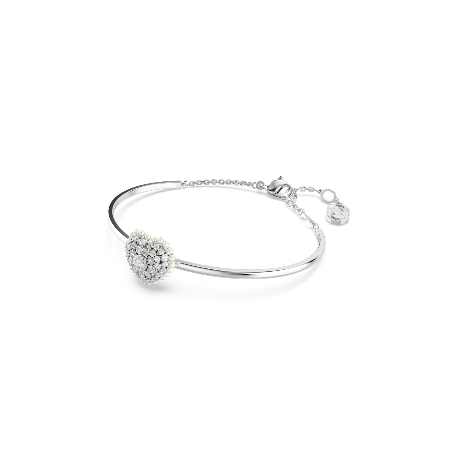 Hyperbola bangle, Heart, White, Rhodium plated