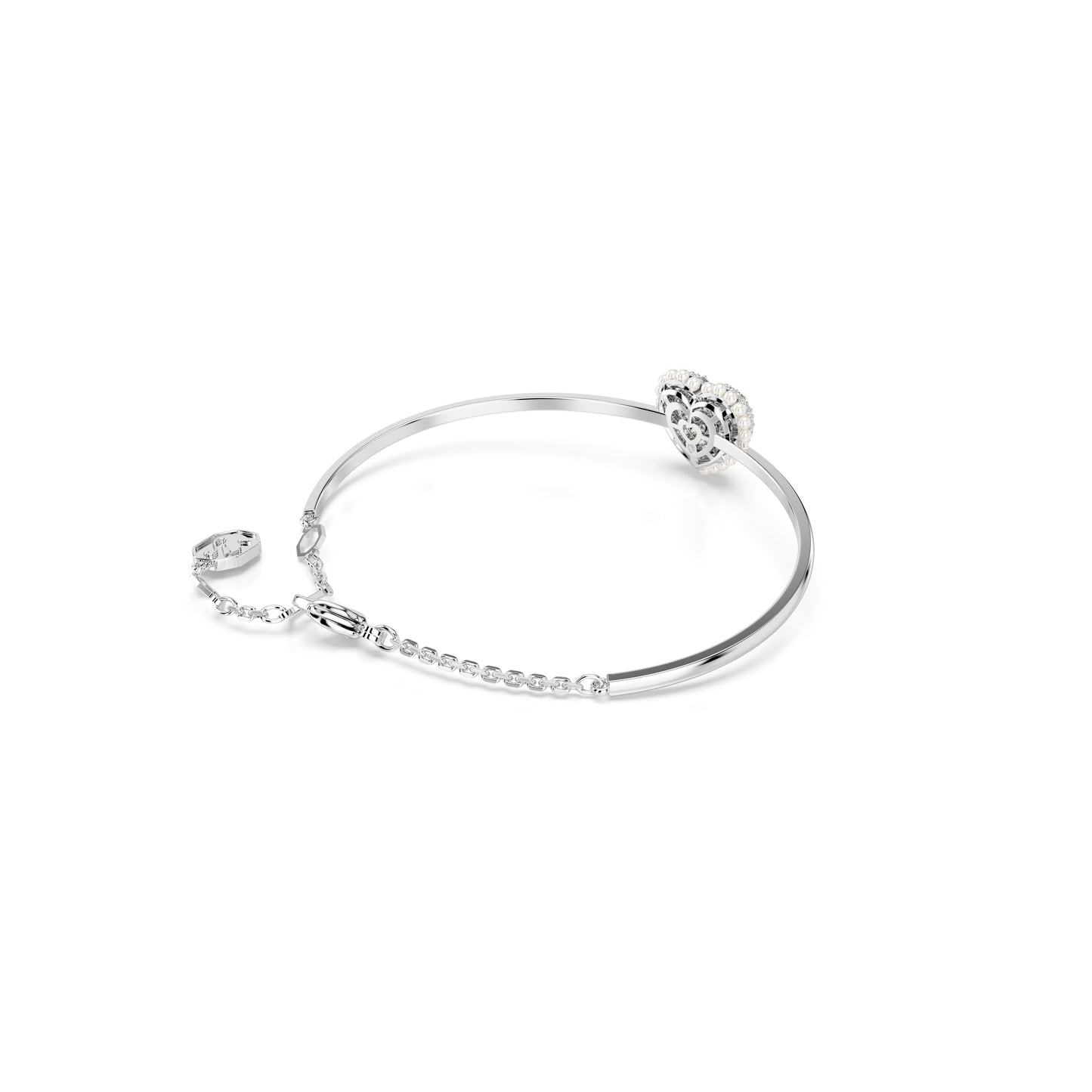 Hyperbola bangle, Heart, White, Rhodium plated