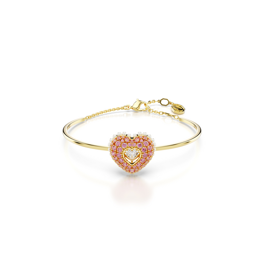 Hyperbola bangle, Heart, Pink, Gold-tone plated