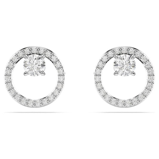 Constella stud earrings, Round cut, White, Rhodium plated