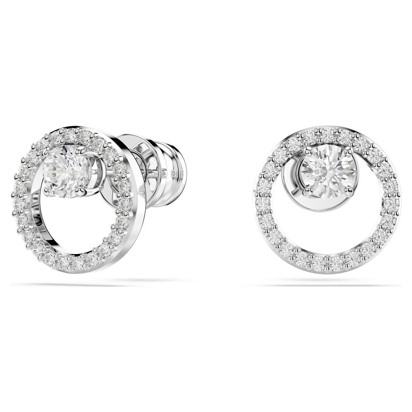 Constella stud earrings, Round cut, White, Rhodium plated