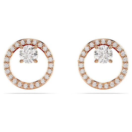 Constella stud earrings, Round cut, White, Rose gold-tone plated