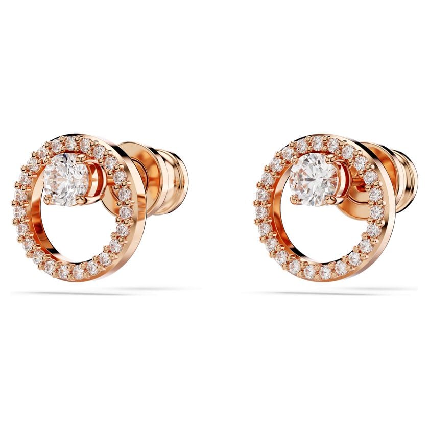 Constella stud earrings, Round cut, White, Rose gold-tone plated