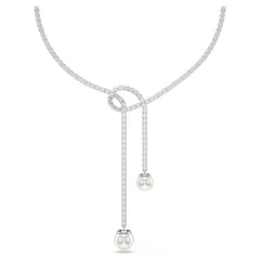 Matrix Y necklace, Crystal pearl, Round cut, White, Rhodium plated