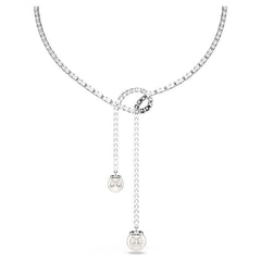 Matrix Y necklace, Crystal pearl, Round cut, White, Rhodium plated