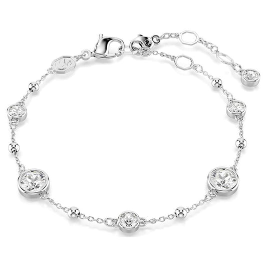 Imber bracelet, Round cut, White, Rhodium plated