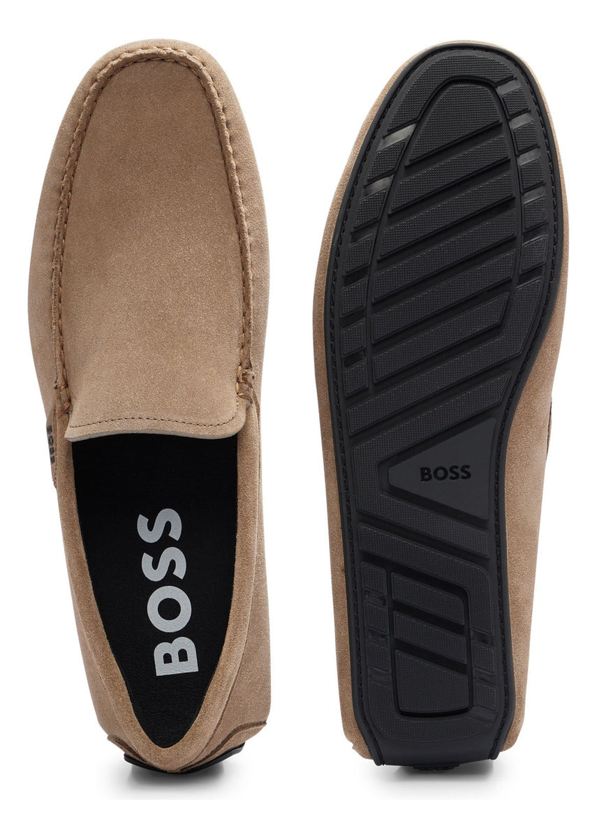 Mocassins De Camurça Com Detalhes De Logo Boss