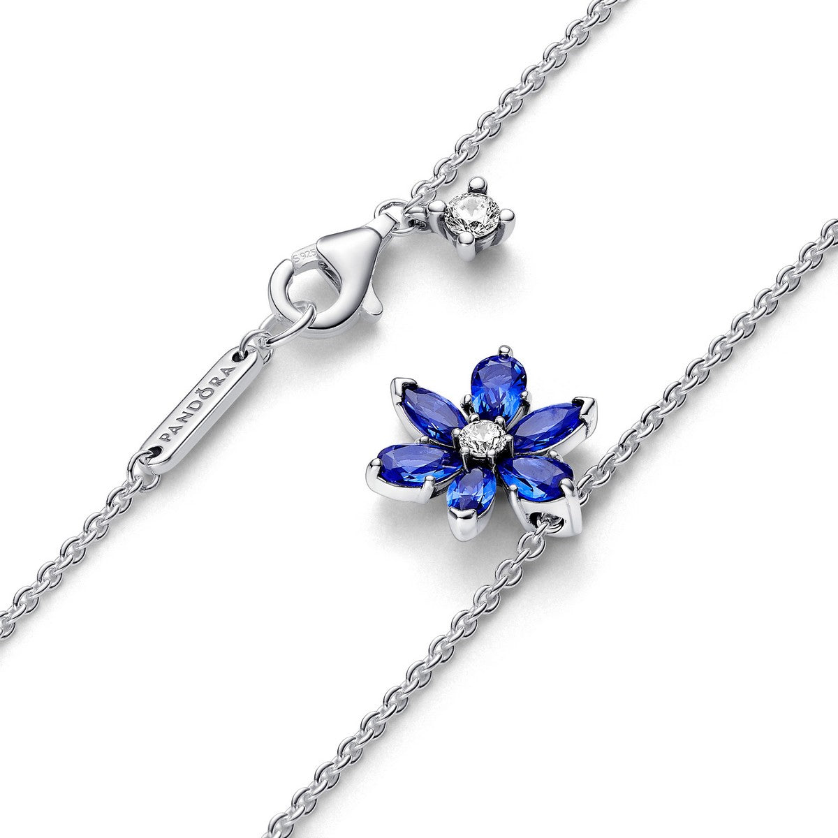 Collier PND argent avec zircone bleue et blanche 392387C02