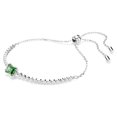 Matrix Tennis bracelet, Mixed cuts, Green, Rhodium plated