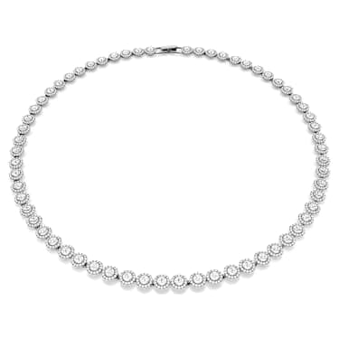 Una necklace, Round cut, Long, White, Ruthenium plated