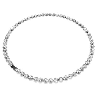 Una necklace, Round cut, Long, White, Ruthenium plated