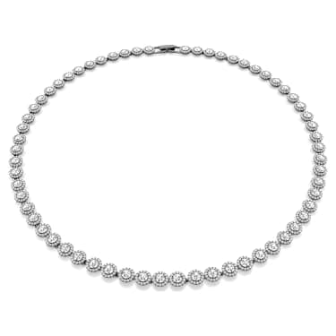 Una necklace, Round cut, Long, White, Ruthenium plated